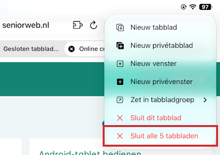 Alle geopende tabbladen sluiten Alle geopende tabbladen sluiten